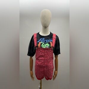 BDG Urban Outfitters Red Paisley Short Overalls Size S Cotton Stretch BohoStyle
